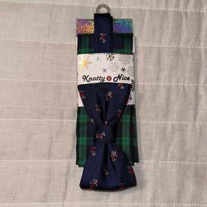 Knotty & Nice Navy Green Gray Red White Christmas Doggy Bow Tie & Pocket Square